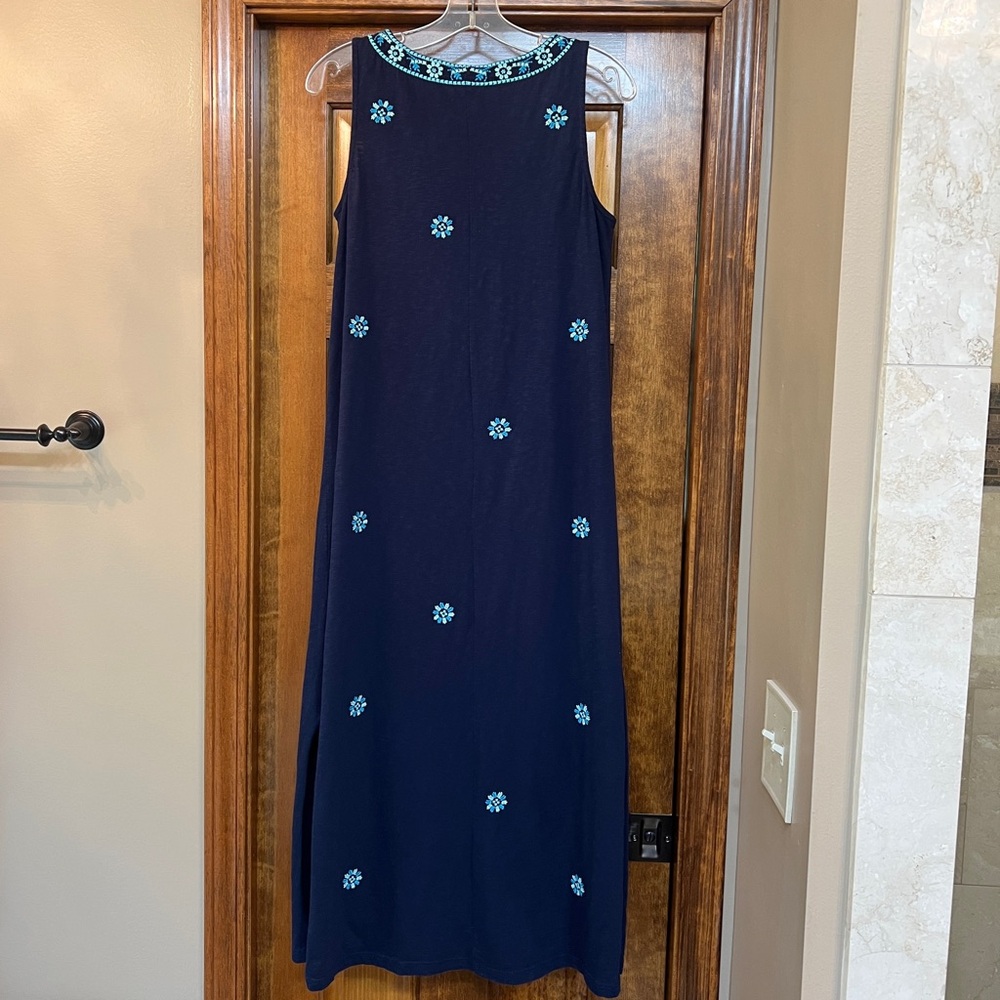 J. Jill Maxi Dress Blue‎ Embroidered Sleeveless Sz S - Picture 2 of 12